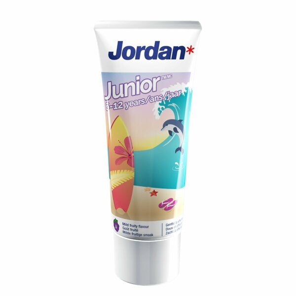 Jordan Junior 6-12 jaar tandpasta tube met surfplank en dolfijn print
