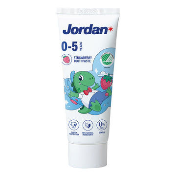 Jordan tandpasta kids 0-5 jaar, tube met aardbei en dinosaurus illustratie