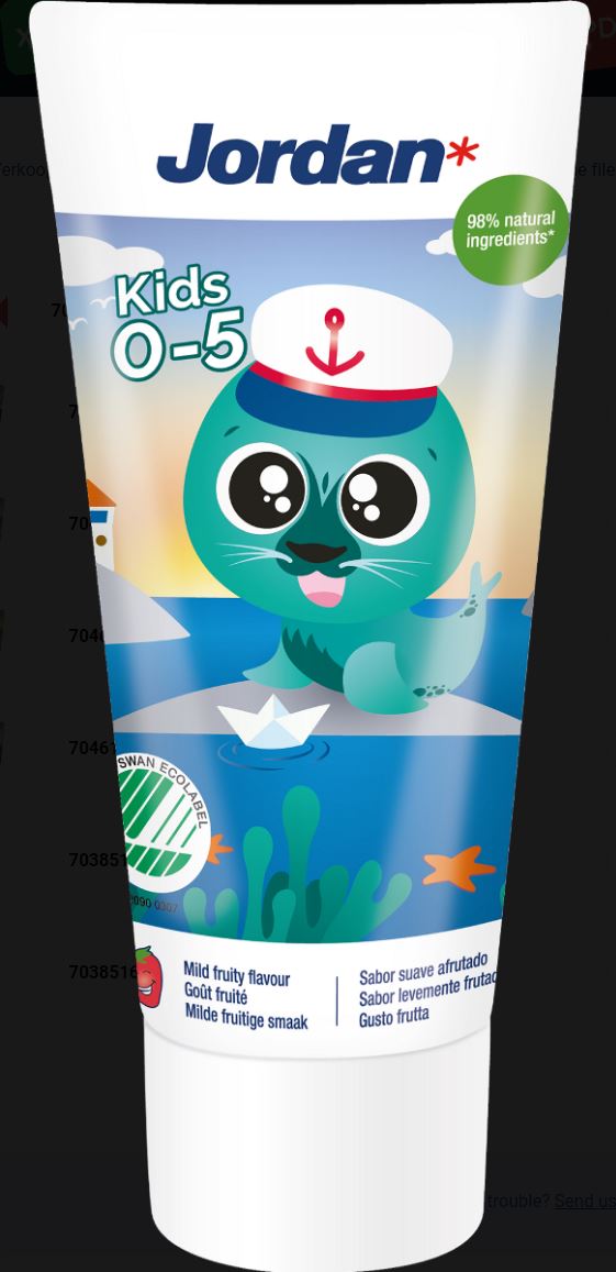 Jordan tandpasta Kids 0-5 tube met zeehondje en milde fruitige smaak