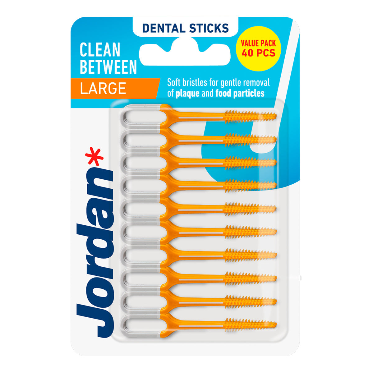 Jordan Clean Between sticks Large verpakking met 40 oranje dental sticks