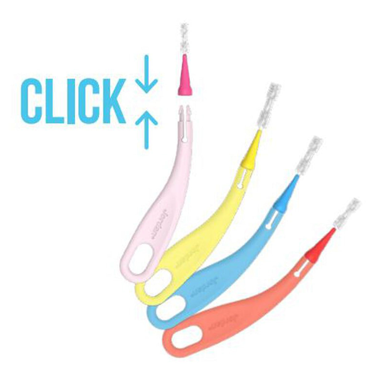 Jordan Interdentaal Brush Between vier ragers met verwisselbare kleurkoppen en click-functie