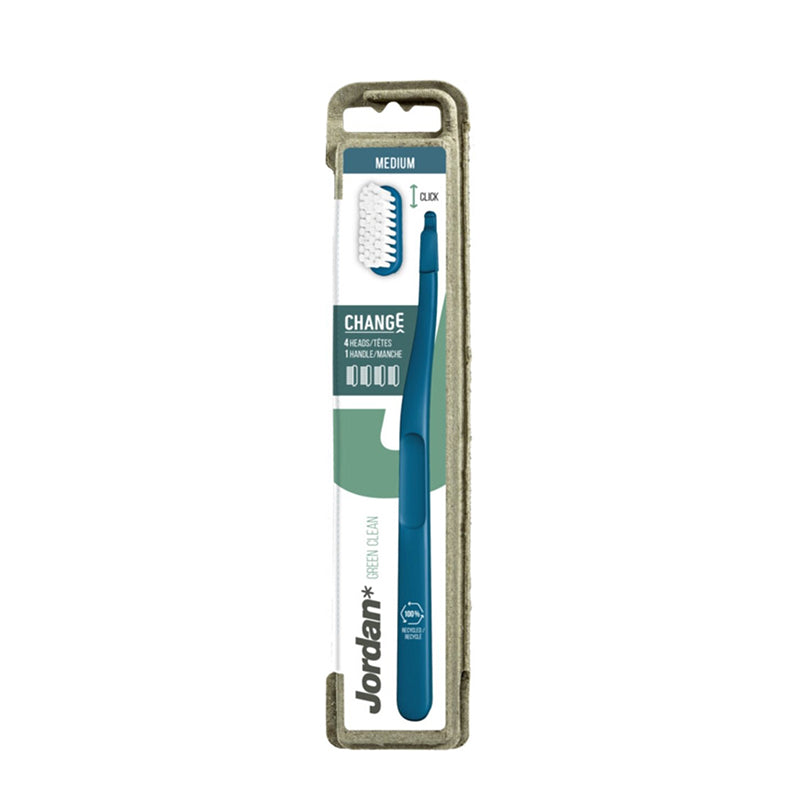 Jordan tandenborstel Green Clean Change 4-p medium in blauwe verpakking