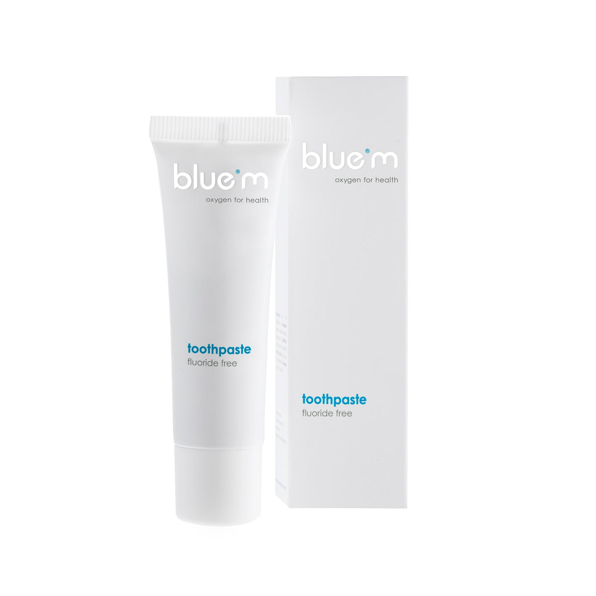 Bluem tandpasta fluoridevrij sample tube met verpakkingsdoosje ernaast