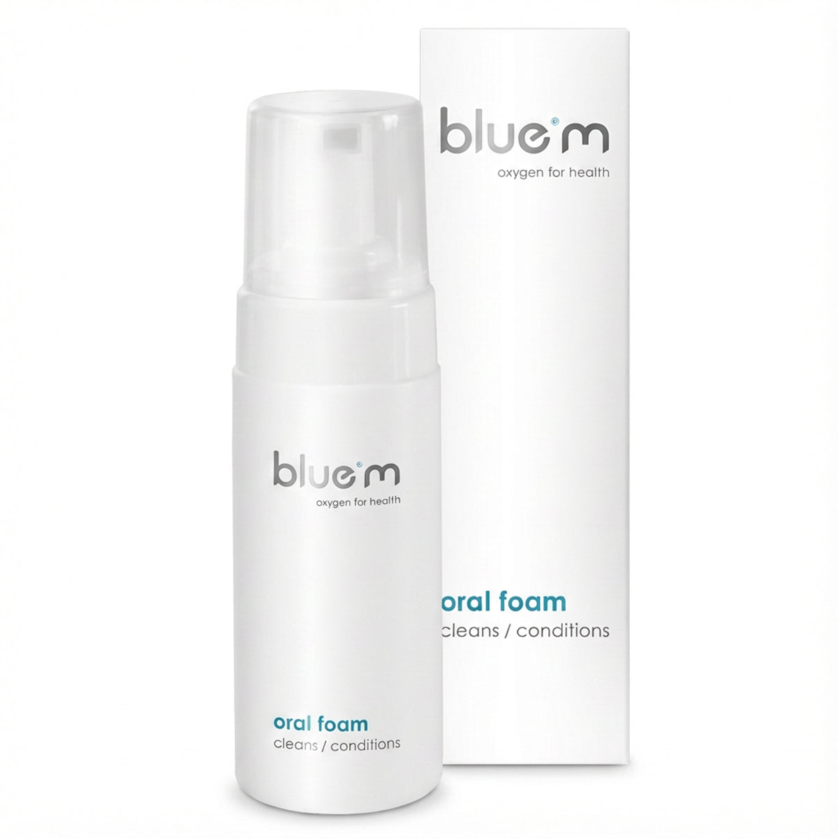 Bluem Oral Foam pompflacon met verpakkingsdoos ernaast