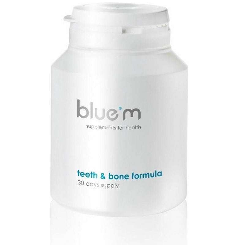Bluem Teeth & Bone formula witte pot met klapdeksel, voorkant close-up