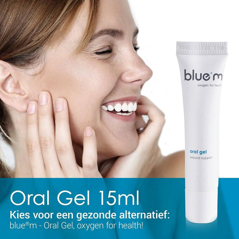 Bluem Oral Gel tube 15ml met lachende vrouw en tekst oxygen for health
