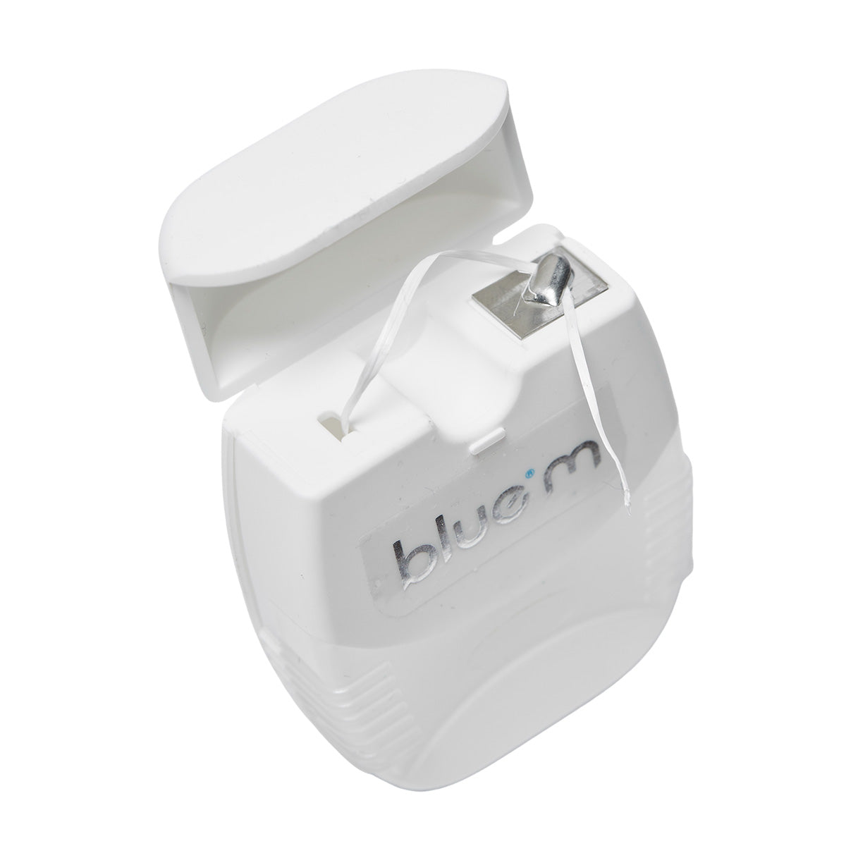 Bluem Dental Tape waxed mint doosje open met snijmesje en draad zichtbaar
