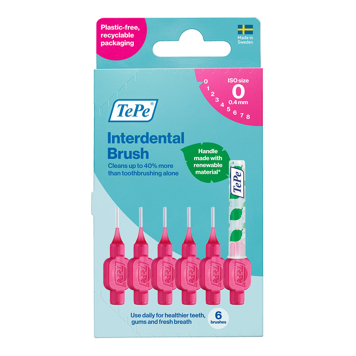 TePe Interdentale ragers Original roze 0,4mm verpakking met 6 ragers