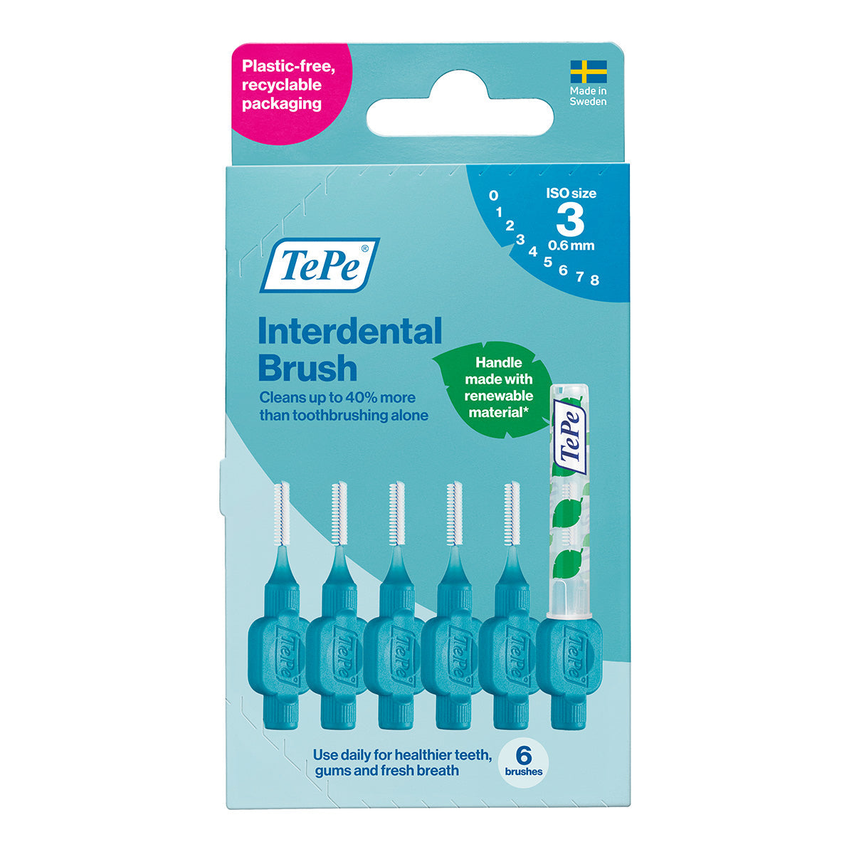 TePe Interdentale ragers Original blauw 0,6mm verpakking met zes ragers ISO maat 3