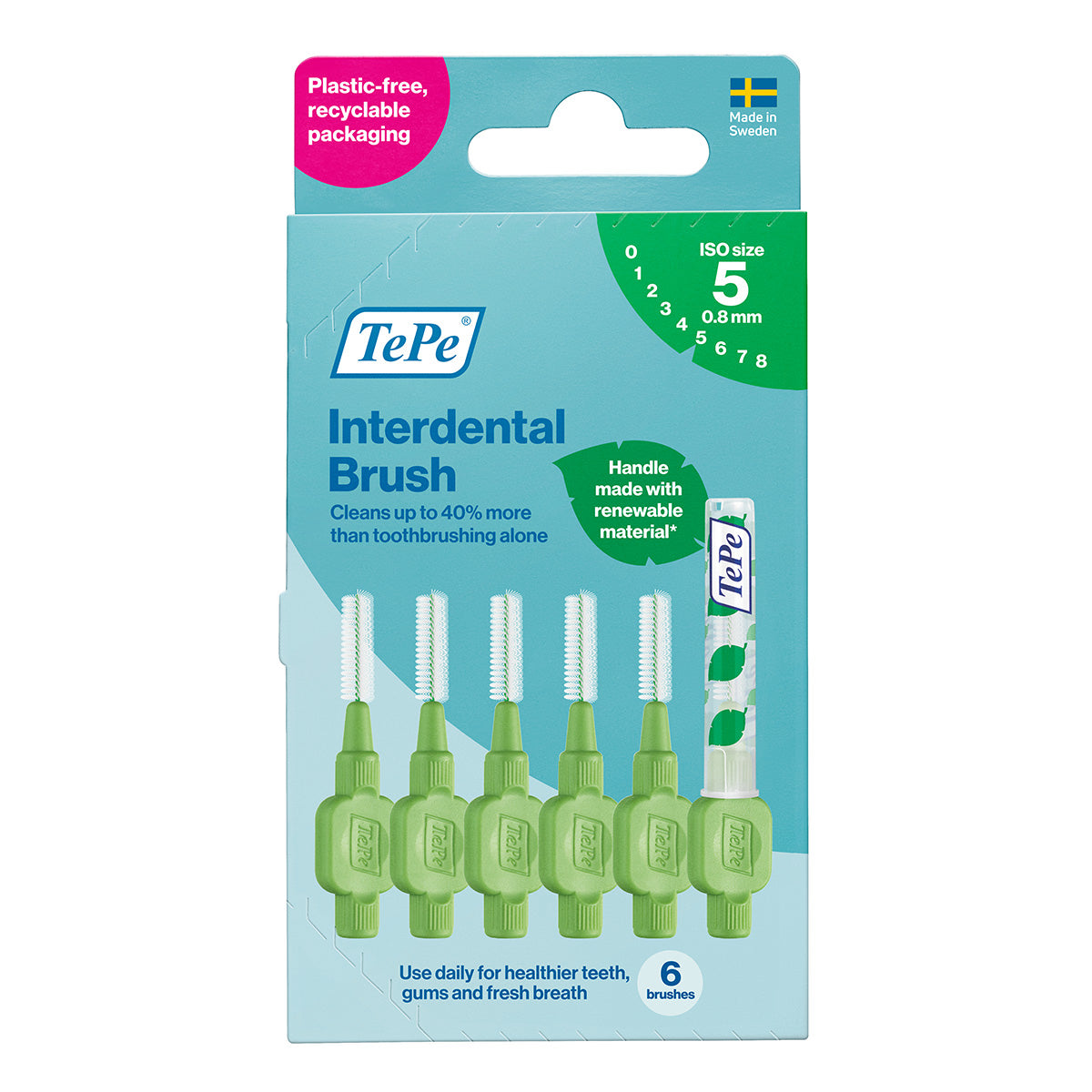 TePe Interdentale ragers Original groen 0,8mm verpakking met 6 groene ragers