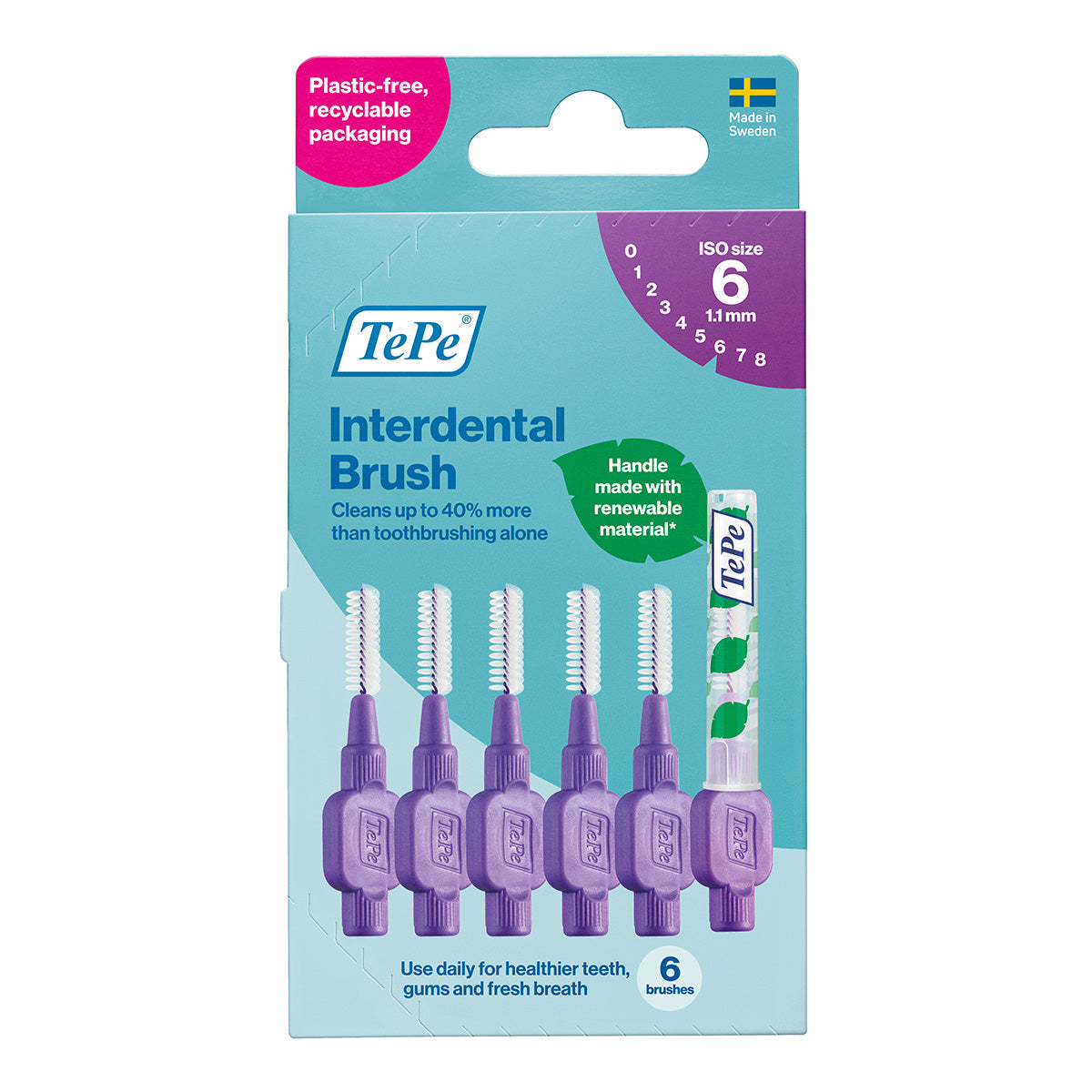 TePe Interdentale ragers Original lila 1,1mm verpakking met 6 ragers ISO maat 6