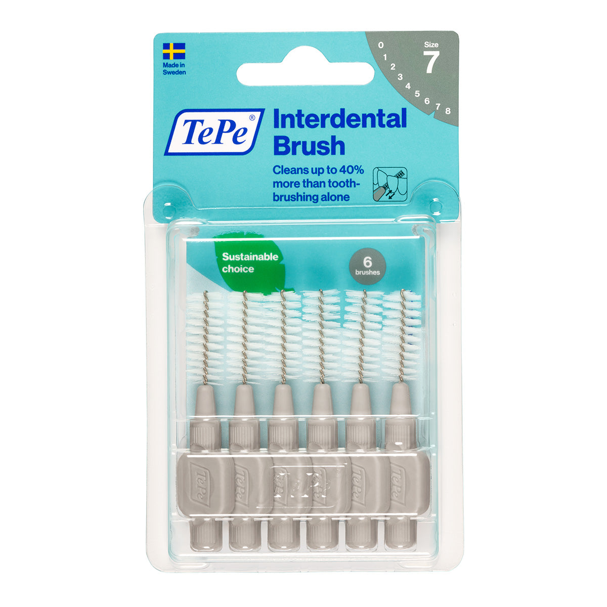 TePe interdentale ragers Original grijs 1,3mm maat 7, verpakking met 6 stuks