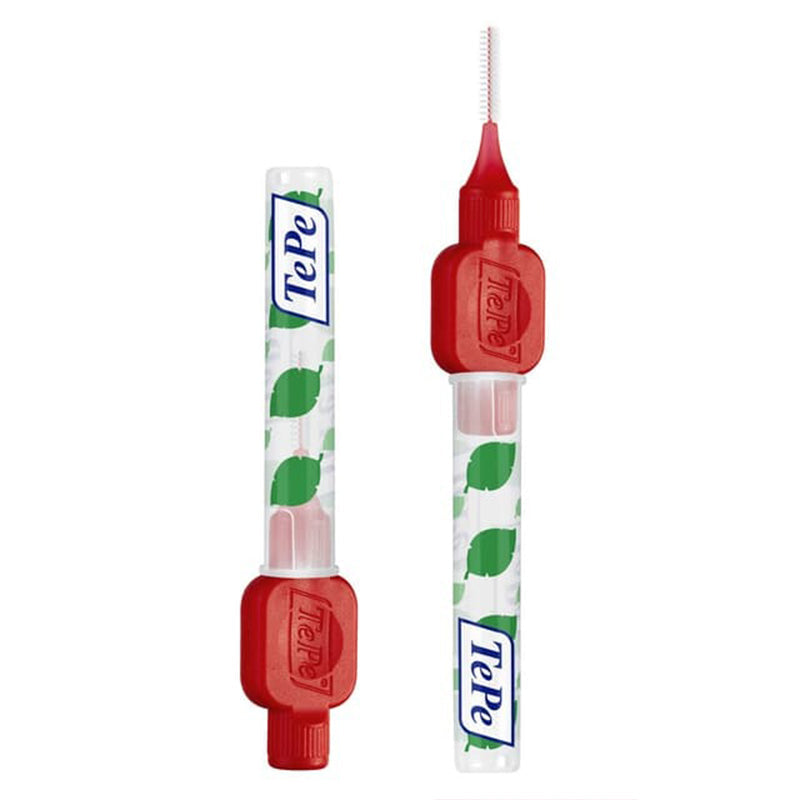 TePe Interdentale ragers Original rood 0,5mm met beschermkap open en gesloten