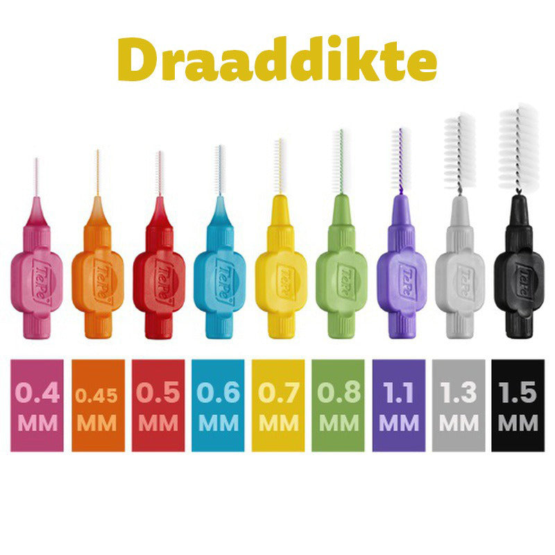 TePe Original ragers in negen draaddiktes van 0,4 tot 1,5 mm