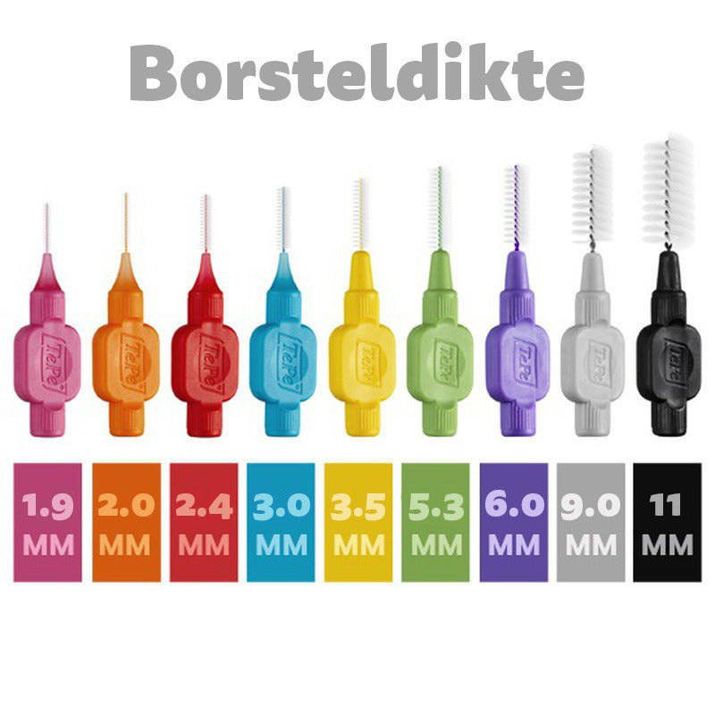 TePe ragers Original overzicht borsteldiktes van 1,9 tot 11 mm