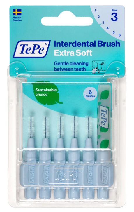 TePe Interdentale ragers X-soft blauw 0,6mm verpakking met 6 borsteltjes maat 3