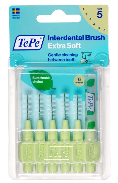 TePe Interdentale ragers X-soft groen 0,8mm verpakking met 6 borsteltjes maat 5