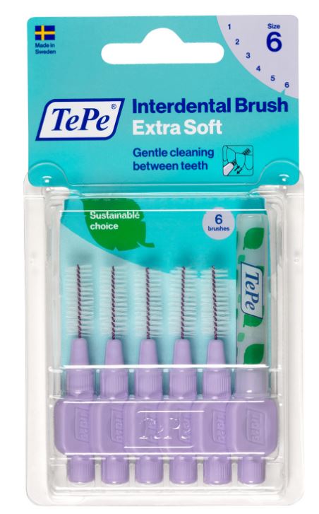 TePe Interdentale ragers X-soft lila 1,1mm verpakking met 6 borstels maat 6