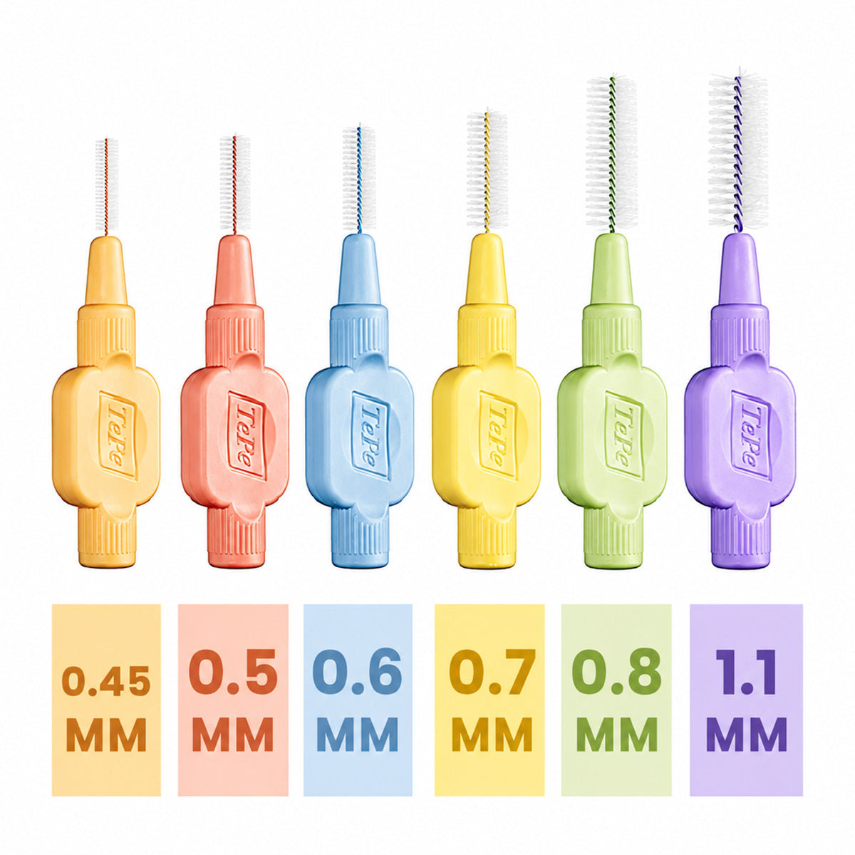 TePe Interdentale ragers X-soft assorti in zes kleuren met maatanduiding 0.45 tot 1.1 mm