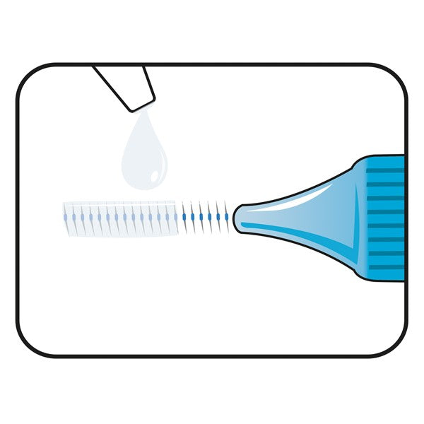 TePe Gingival gel illustratie van gel druppelen op interdentaal borsteltje