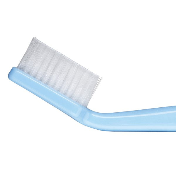 TePe Tandenborstel Select Medium close-up van blauwe kop met witte borstelharen