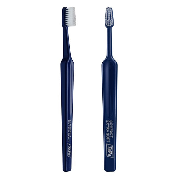 TePe Tandenborstel Select Compact X-Soft donkerblauw met witte haren, voor- en achterkant
