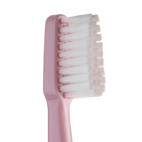 Tepe Tandenborstel Select Compact Soft detailopname roze borstelkop met witte haren