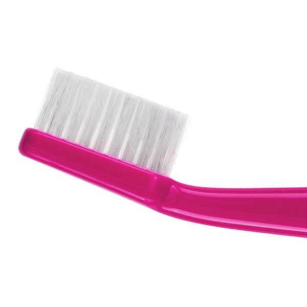 TePe Tandenborstel Select Compact Soft close-up van roze borstelkop met witte haren