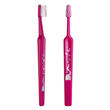 TePe Tandenborstel Kids soft Blister roze met olifant- en vlinderprint voor en achter