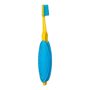 Tepe Extra Grip reistandenborstel met blauwe beschermkap en gele handvat