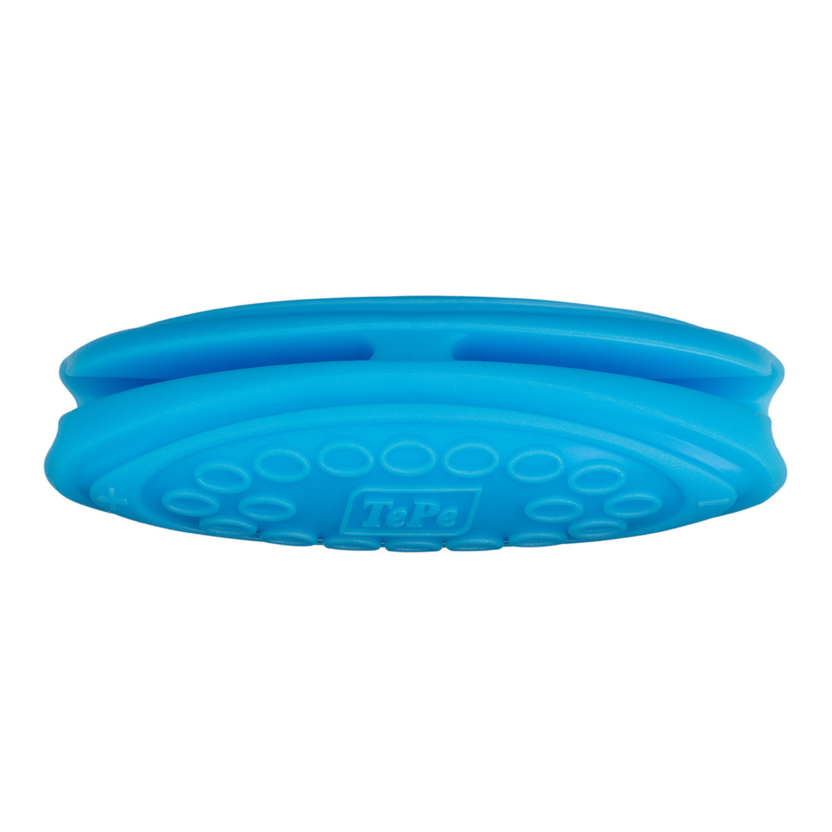 TePe Extra Grip blauwe siliconen houder van bovenaf gezien