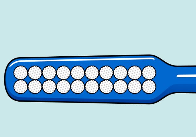 Illustratie van TePe Implant/Orthodontie tandenborstel met borstelkop van ronde vezels