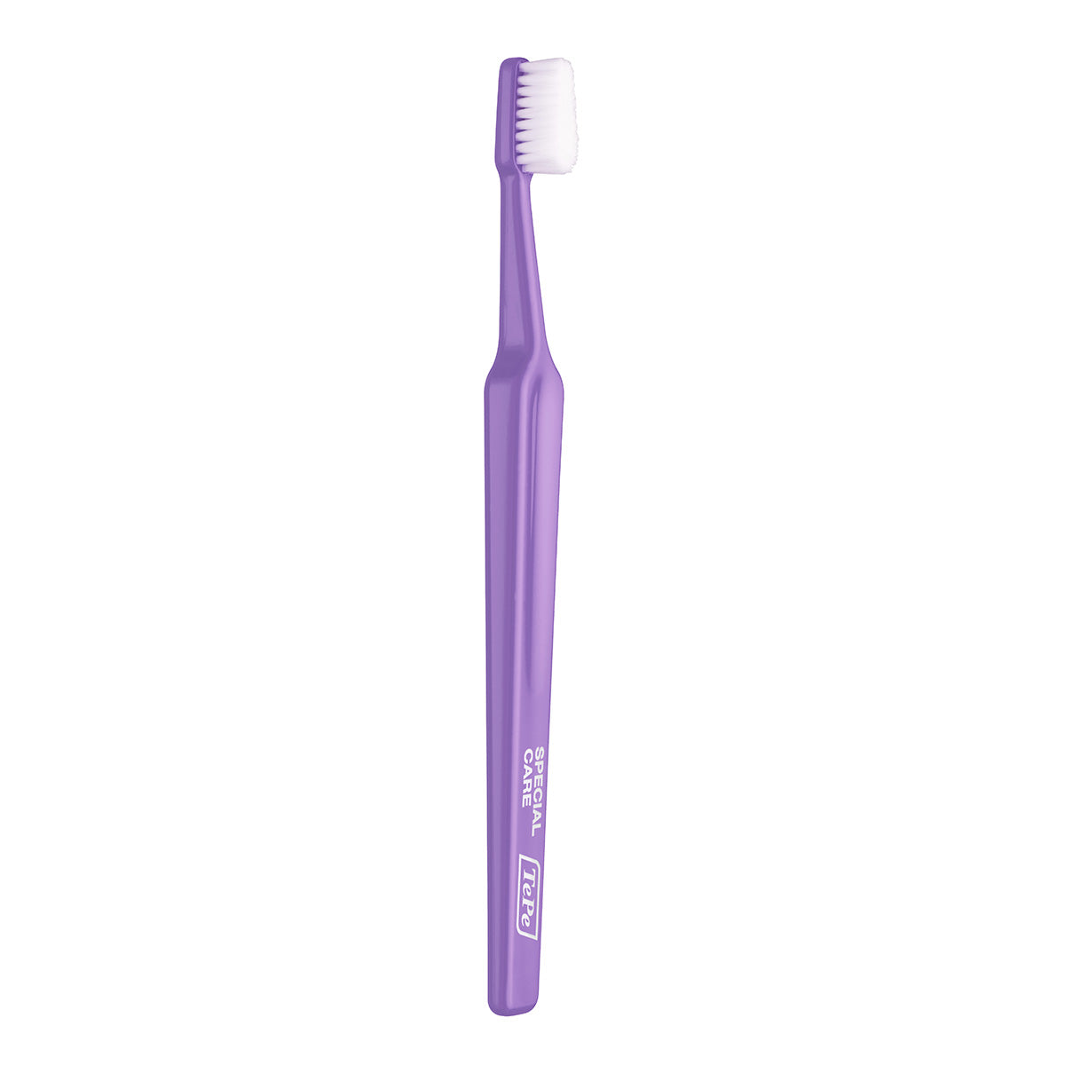 TePe Special Care Compact tandenborstel paars met witte haren op witte achtergrond