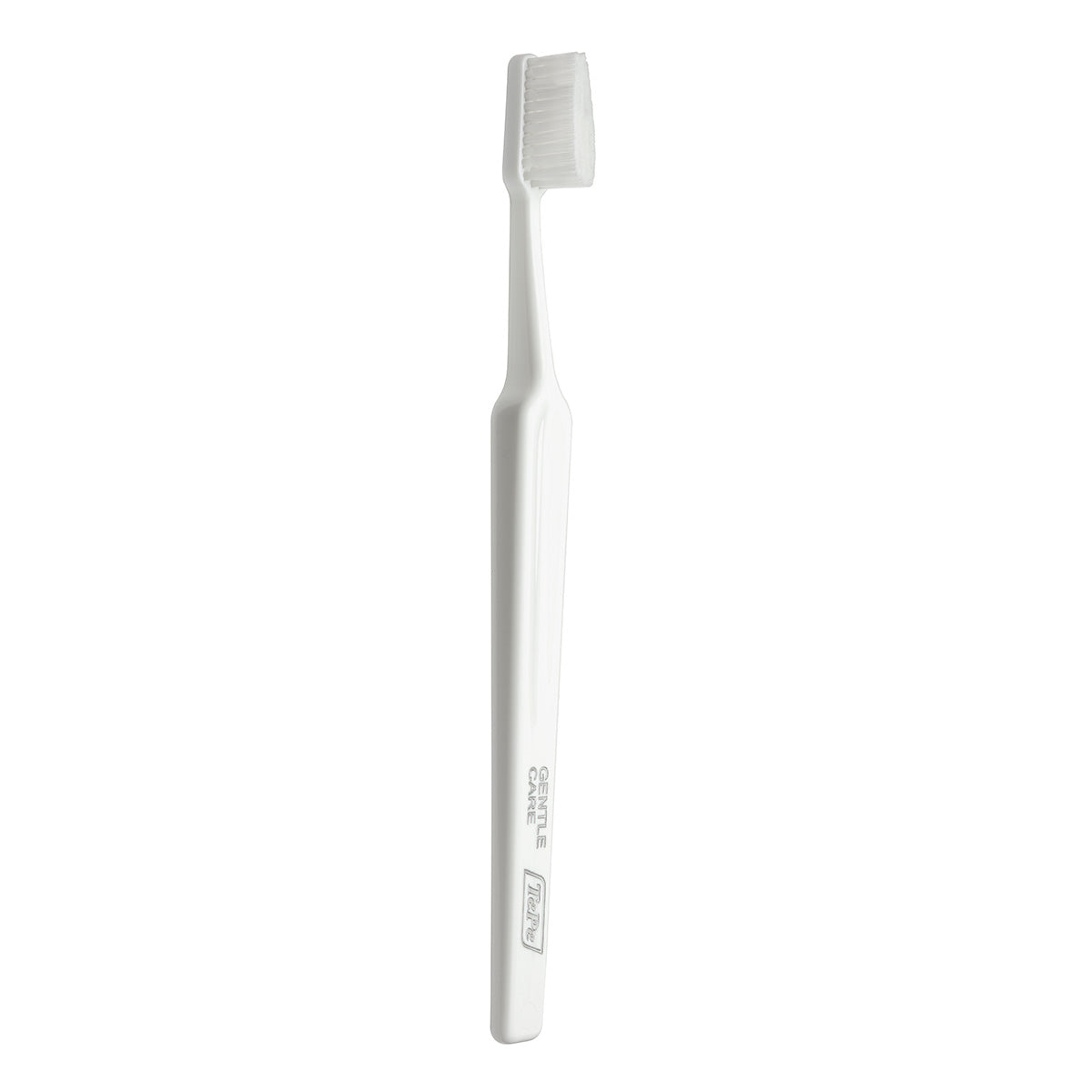 TePe Gentle Care tandenborstel wit met zachte borstelharen in close-up