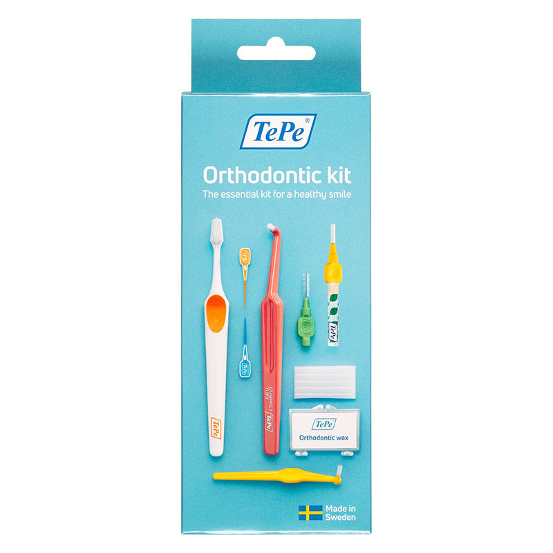 TePe Orthodontic kit verpakking met tandenborstel, ragers en orthodontische wax