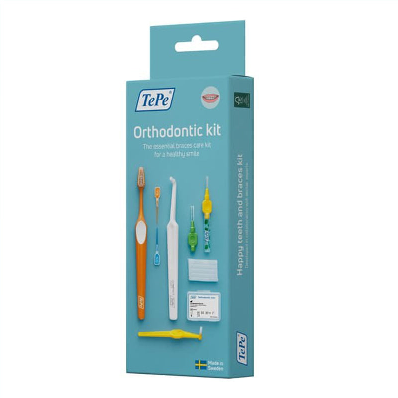 TePe Orthodontic kit verpakking met tandenborstel, ragers en interdentale tools