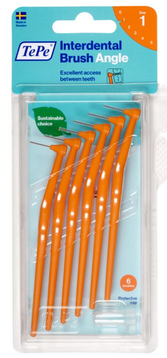 TePe Angle Interdentale ragers oranje 0,45mm verpakking met 6 ragers zichtbaar