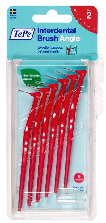 TePe Angle interdentale ragers rood 0,5mm verpakking met 6 ragers zichtbaar