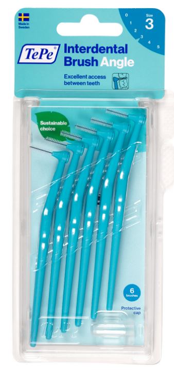 TePe Angle interdentale ragers blauw 0,6mm verpakking met zes ragers maat 3