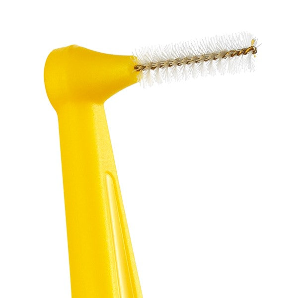 TePe Angle Interdentale rager geel 0,7mm close-up van de ragerkop