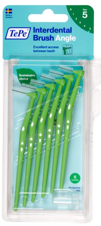 TePe Angle interdentale ragers groen 0,8mm verpakking met zes ragers zichtbaar
