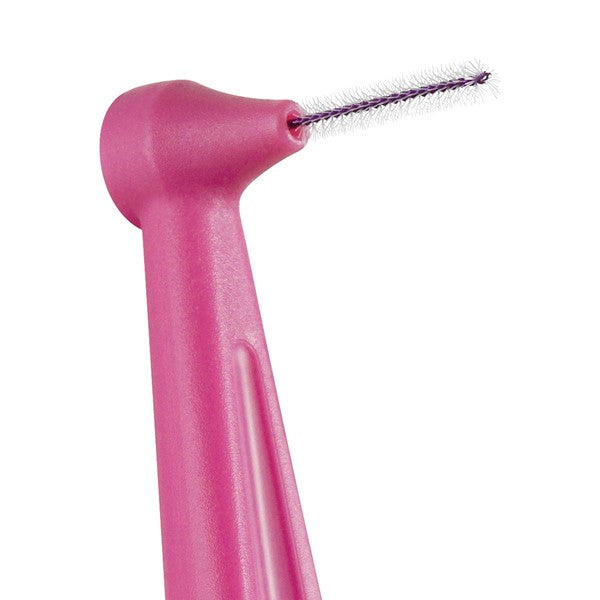 TePe Angle interdentale rager roze, close-up van de gebogen ragerkop