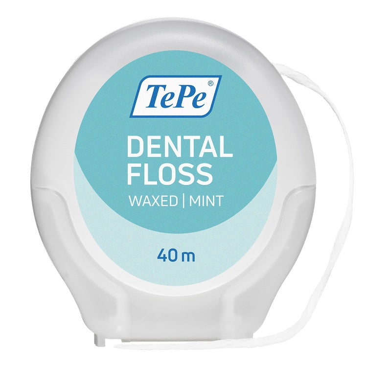 Tepe Dental Floss Waxed Mint verpakking met houder, 40 meter tandzijde