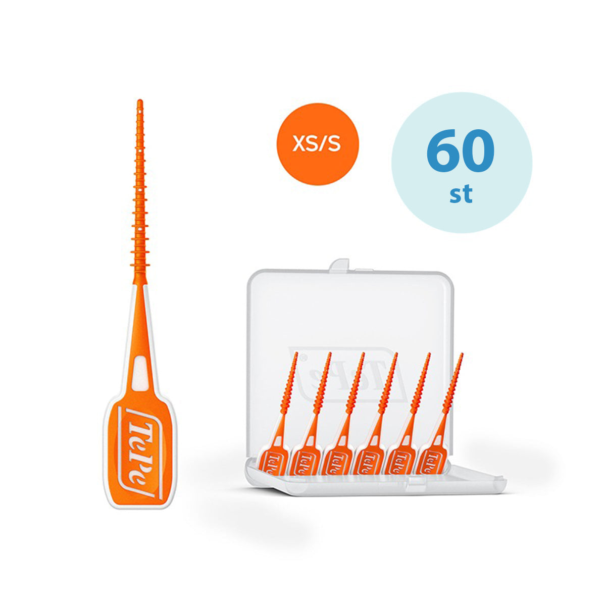 TePe EasyPick X-small/Small oranje tandenstokers, verpakking met 60 stuks in houder