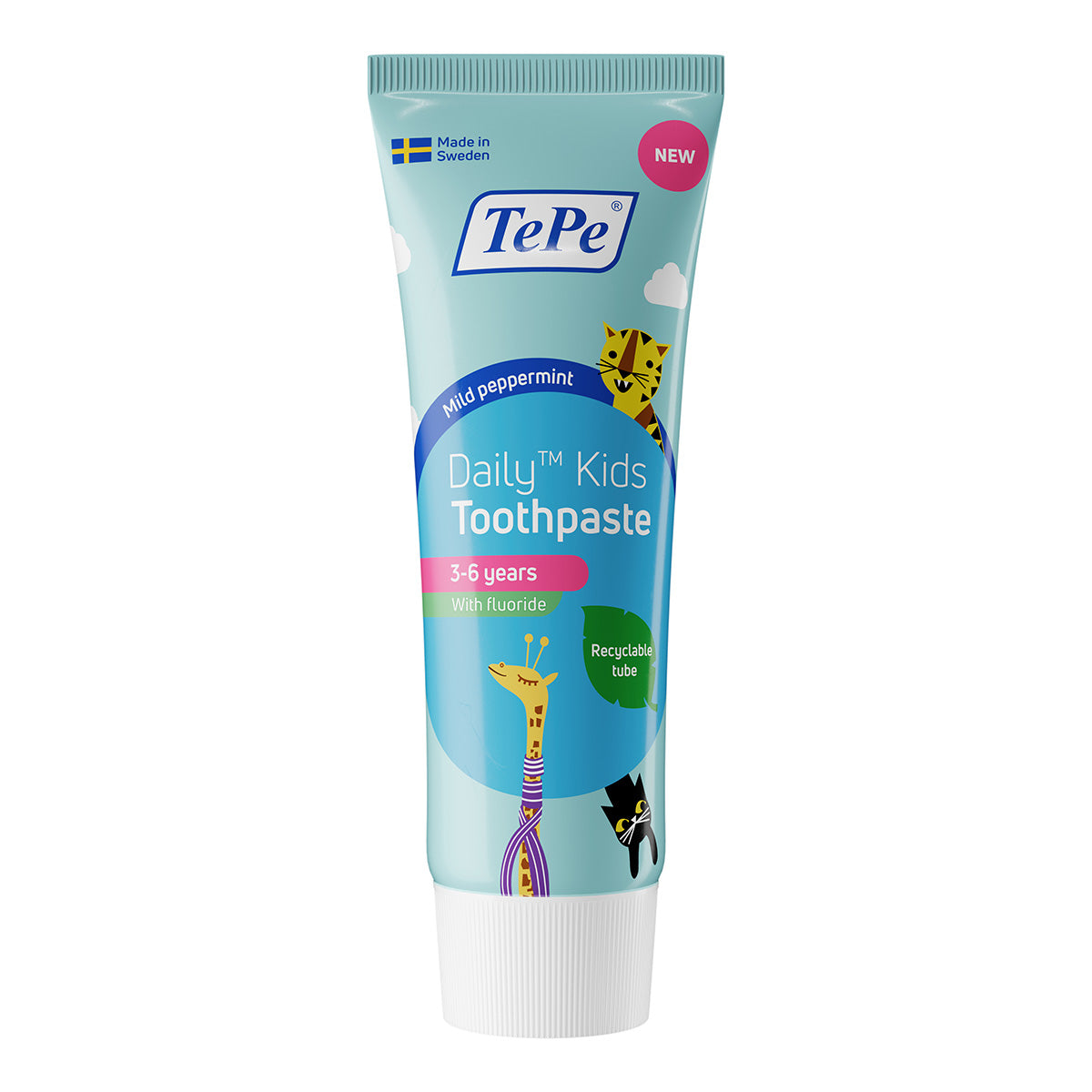 TePe Daily Kids tandpasta met fluoride 3-6 jaar, tube met dierenfiguren
