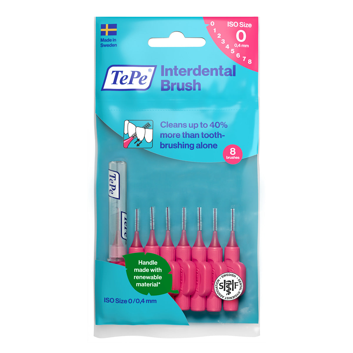 TePe Interdentale ragers Original roze 0,4mm verpakking met acht ragers