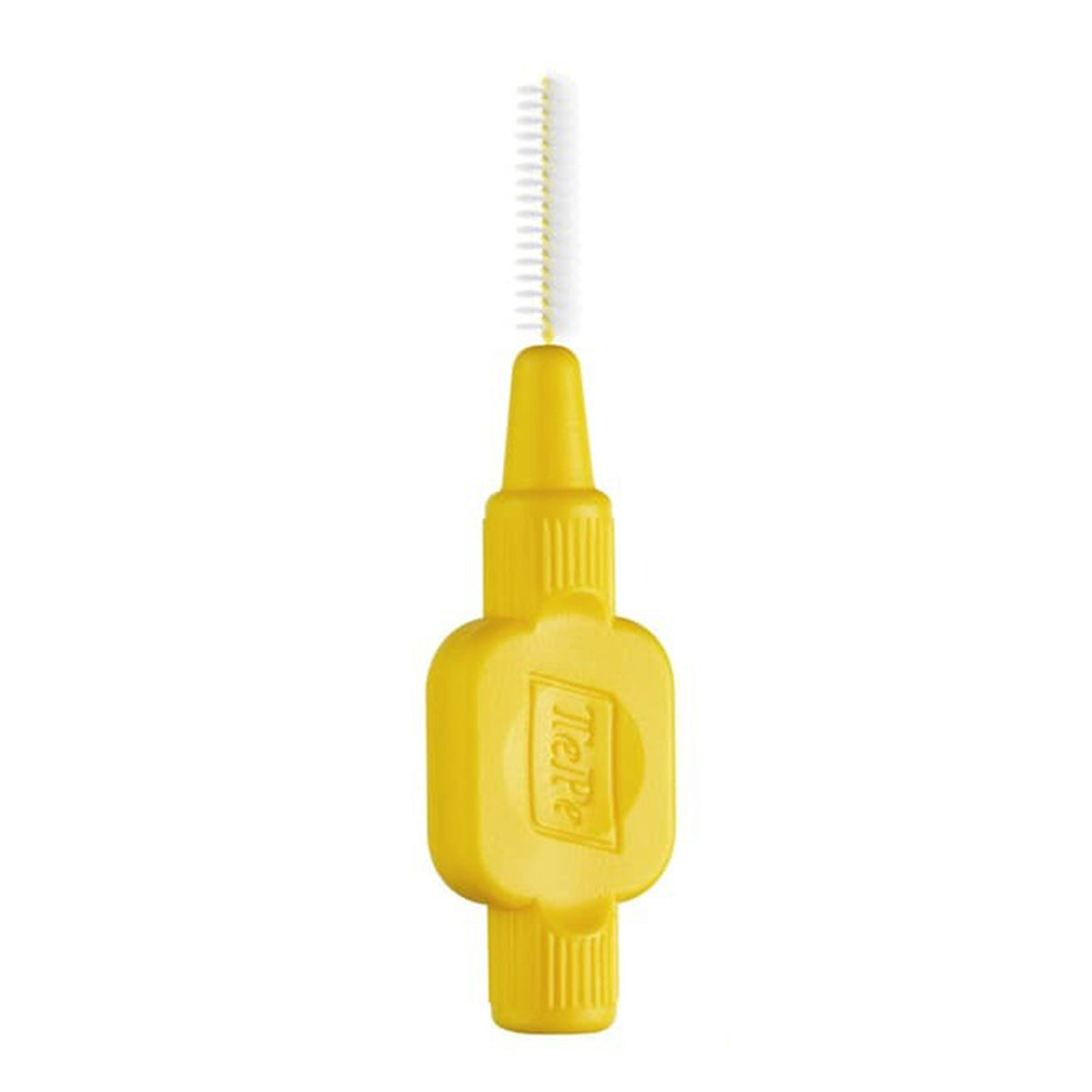 TePe Interdentale rager Original geel 0,7mm close-up met rechte witte borstelkop