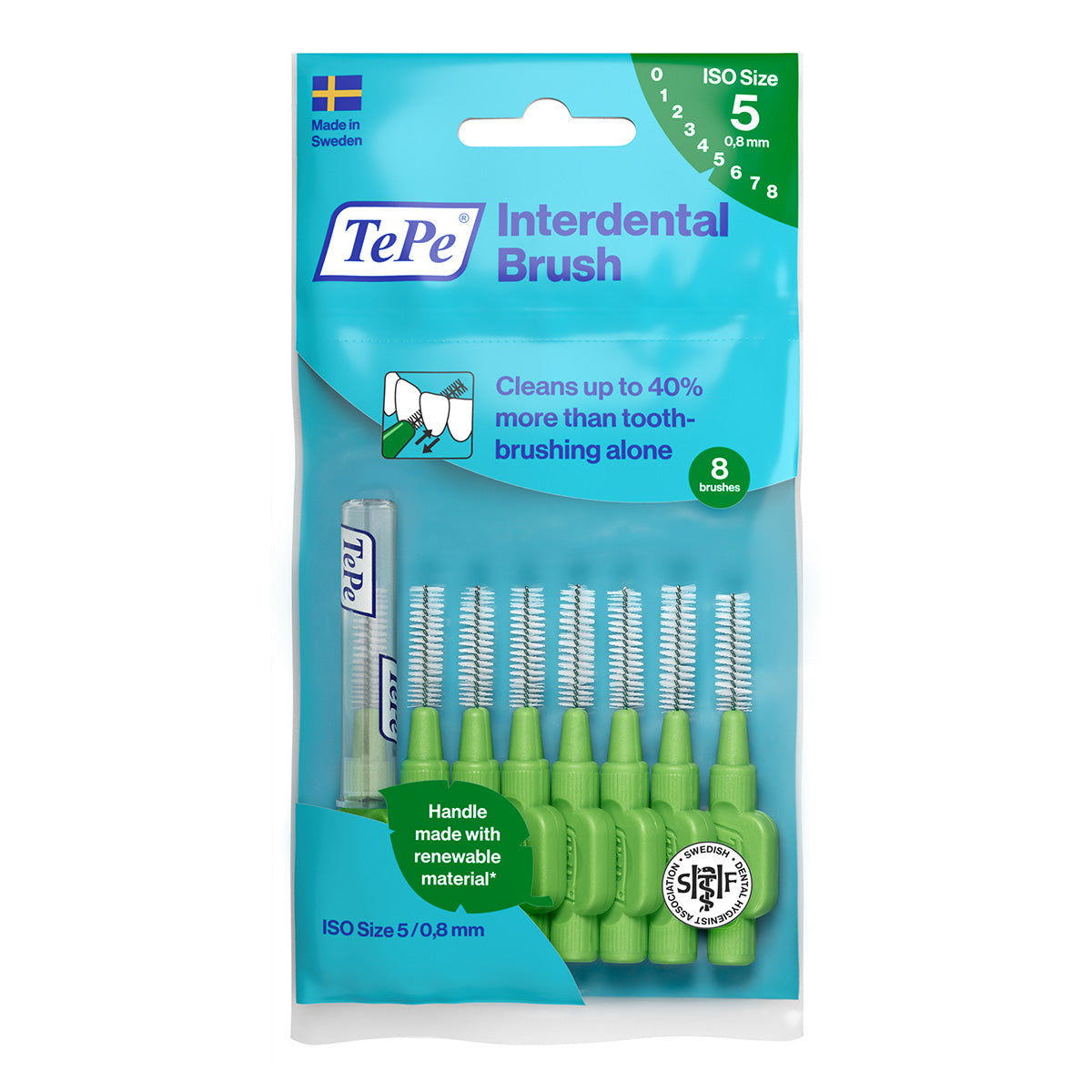TePe Interdentale ragers Original groen 0,8mm verpakking met 8 ragers