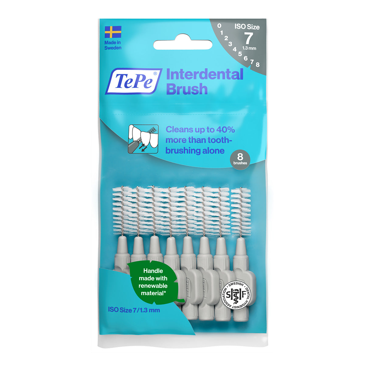 TePe Interdentale ragers Original grijs 1,3mm verpakking met 8 borsteltjes ISO maat 7