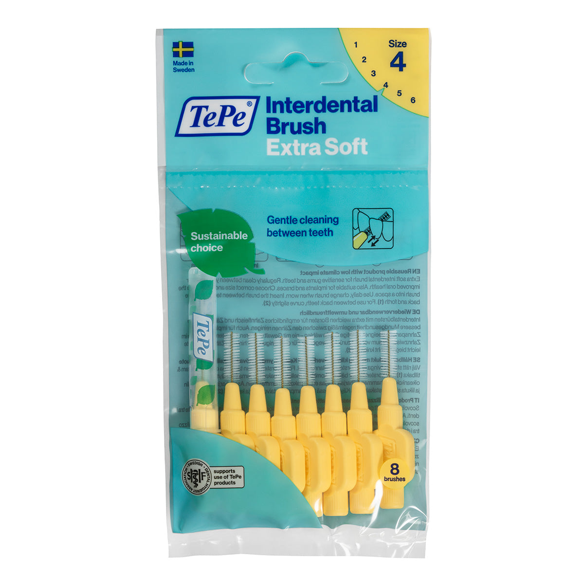 TePe Interdentale ragers x-soft geel 0,7mm verpakking met 8 borsteltjes, maat 4